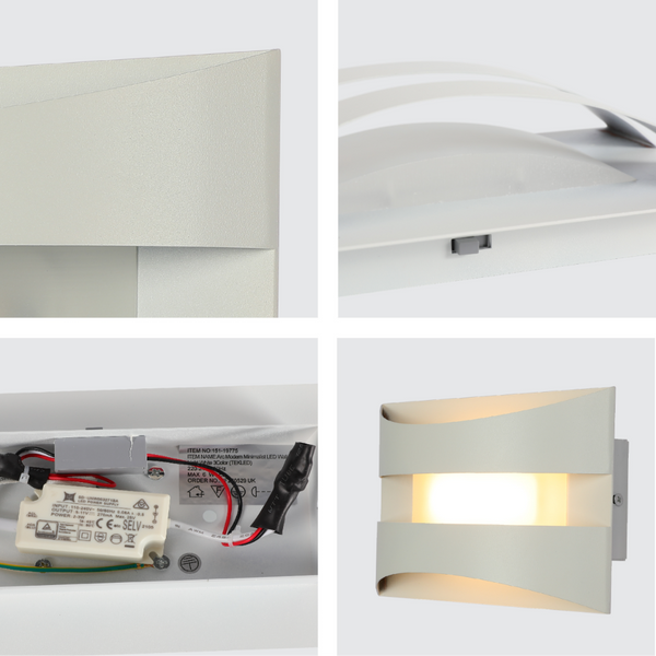 Aplique de pared LED contemporáneo de doble arco, ideal para salas de estar modernas y elegantes.