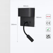 Aplique de pared LED de doble fuente con lámpara de lectura ajustable, ideal para habitaciones modernas y estudios.
