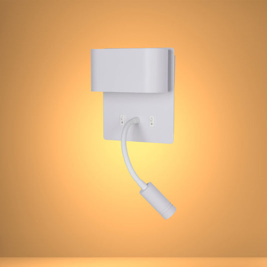 Aplique de pared LED de doble fuente con brazo articulado, perfecto para habitaciones modernas y como luz de lectura junto a la cama.