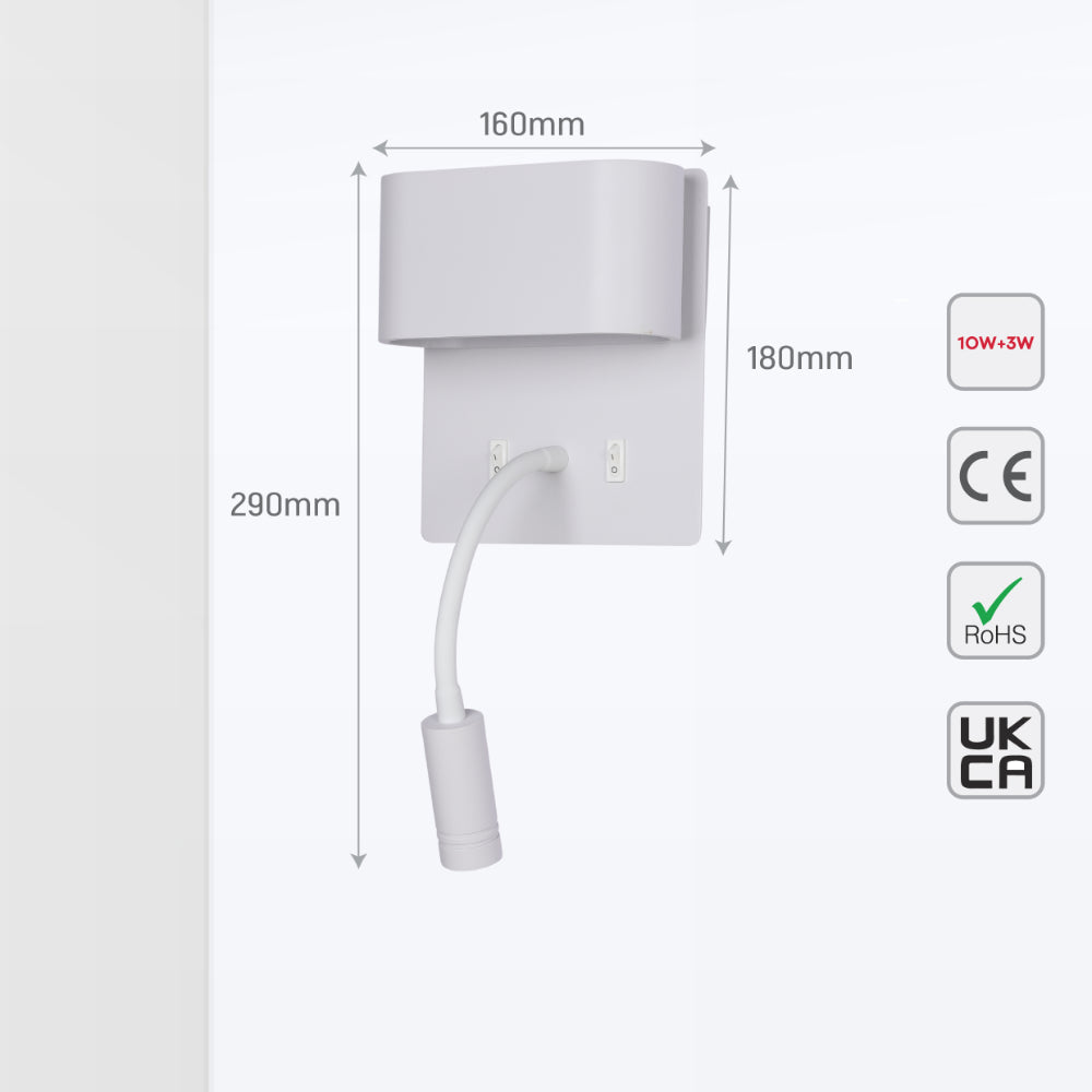 Aplique de pared LED de doble fuente con lámpara de lectura ajustable, ideal para dormitorios con estilo contemporáneo.