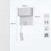 Aplique de pared LED de doble fuente con lámpara de lectura ajustable, ideal para dormitorios con estilo contemporáneo.