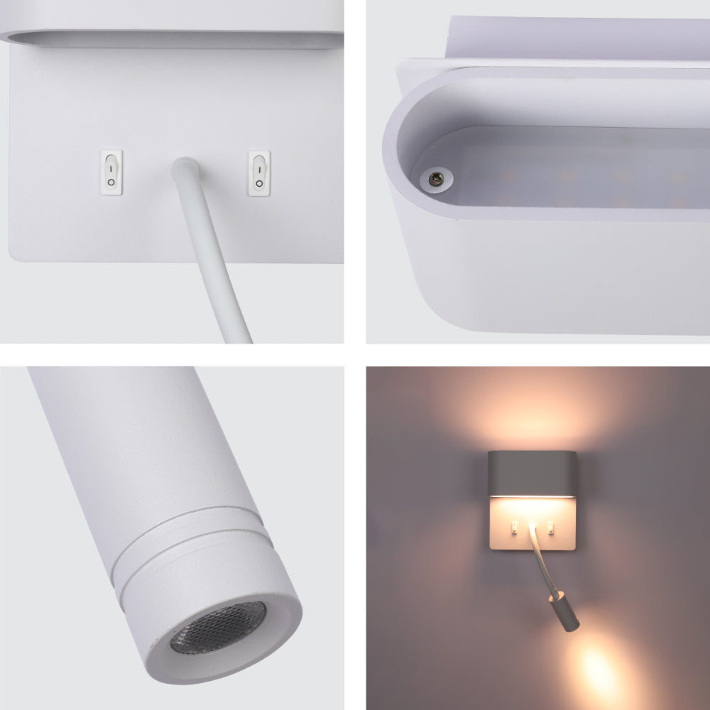 Aplique de pared LED dual con lámpara de lectura flexible, ideal para dormitorios contemporáneos y decoraciones modernas.