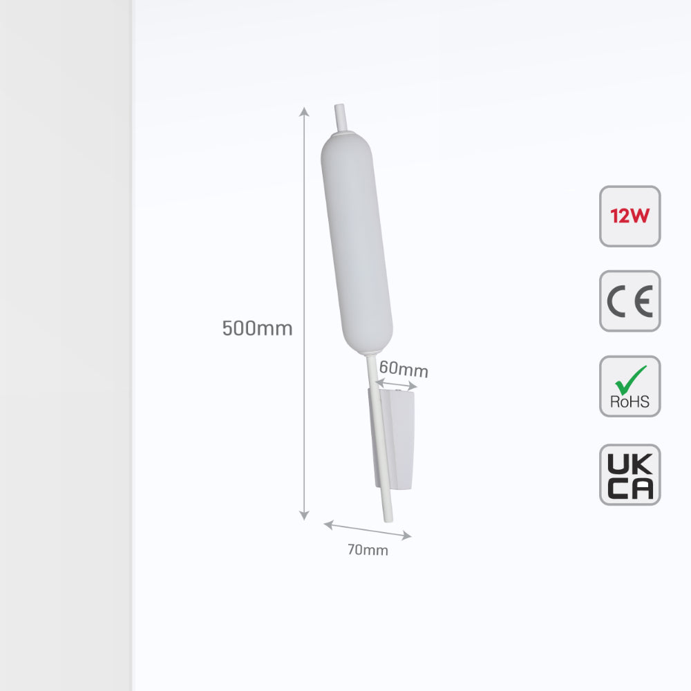 Aplique de pared moderno Typha, con luz LED 3000K, ideal para salas de estar con estilo contemporáneo y decoraciones suaves.