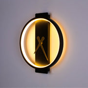 Aplique de pared LED en forma de reloj de sol, ideal para exteriores modernos y decoraciones contemporáneas en patios o entradas.