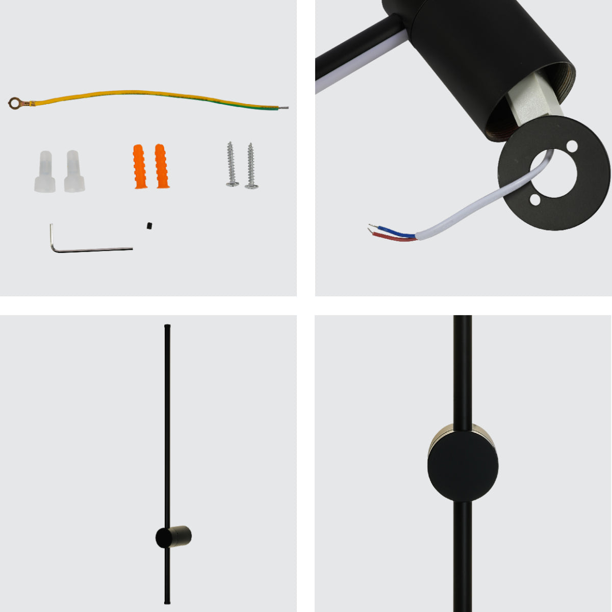 Close-up de aplique lineal minimalista en metal, ideal para espacios modernos como pasillos o salas de estar elegante.