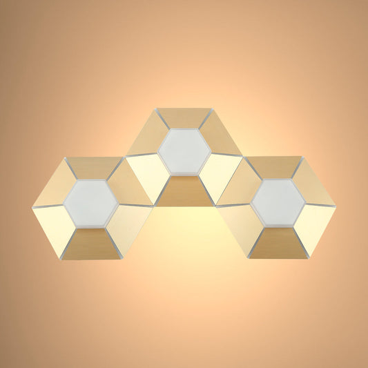Apliques de pared en forma de panal de oro y opal, ideales para espacios contemporáneos con estilo moderno.