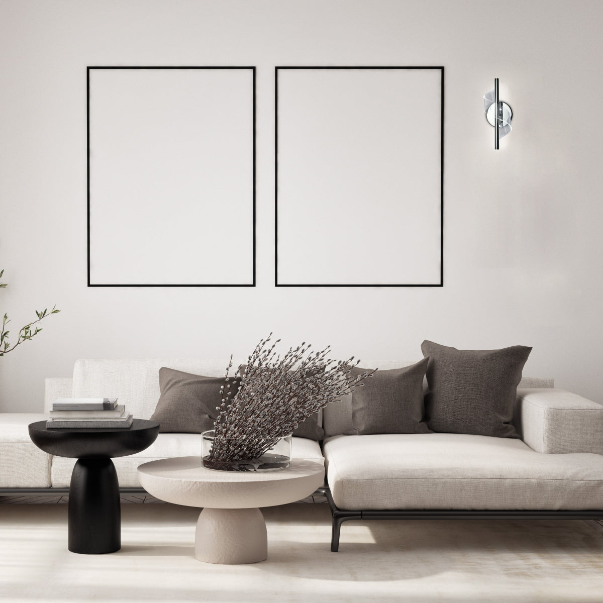 Aplique de pared LED en espiral moderno de cromo, ideal para salones con decoración contemporánea y versatilidad en la iluminación.