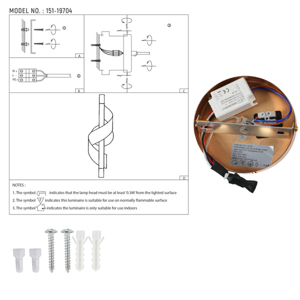 Aplique de pared moderno con diseño en espiral, ideal para oficinas con decoración contemporánea y tecnología LED ajustable.