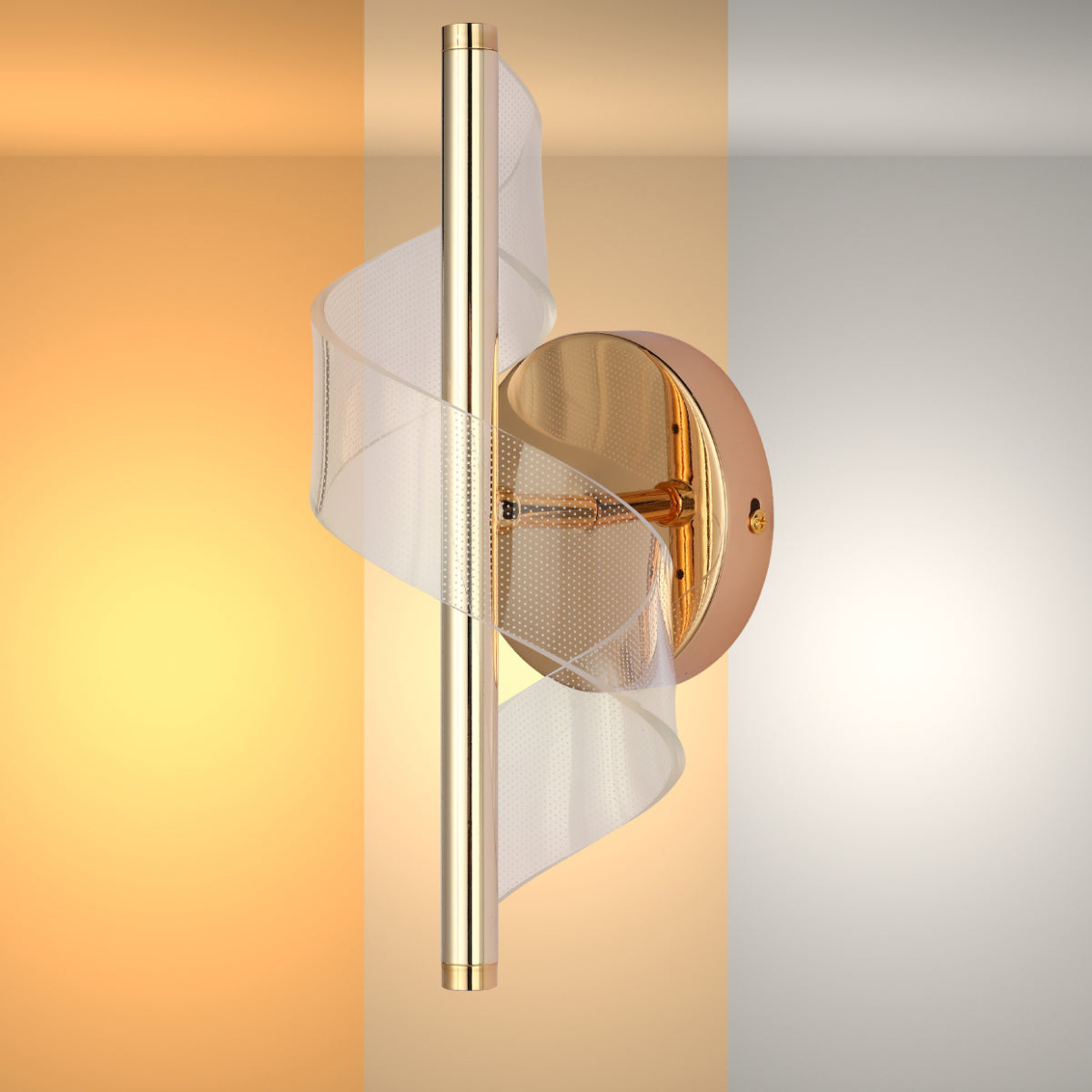 Sconces de pared LED en espiral moderna con acabado cromado, perfectos para decoración contemporánea en pasillos o salones.