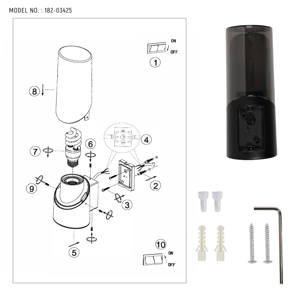 Dibujo técnico de aplique de pared exterior, ideal para entradas modernas, con clasificación IP54 y detalles de instalación.