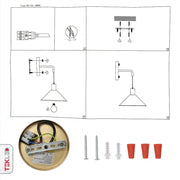 User manual and installation tools of Antique Brass Metal Black Cone Suspended Wall Light with E27 Fitting