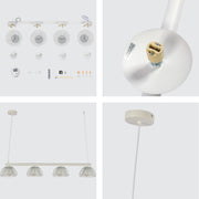 Cerca de la lámpara de araña de malla blanca moderna, con bombillas G9, ideal para salones con estilo minimalista.