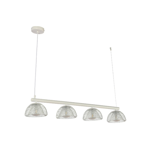 Lámpara de araña de malla blanca moderna, perfecta para salones con decoración contemporánea, iluminando espacios con estilo.