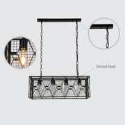 Lámpara de araña de metal negro con diseño de jaula, ideal para comedores de estilo industrial y rústico.