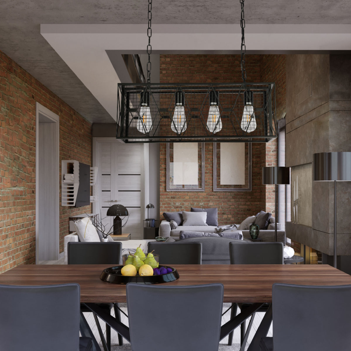 Lámpara de techo tipo candelabro de metal en estilo industrial, perfecta para comedores y salas con decoración rústica.