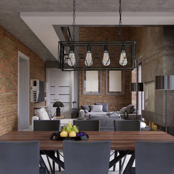 Lámpara de techo tipo candelabro de metal en estilo industrial, perfecta para comedores y salas con decoración rústica.