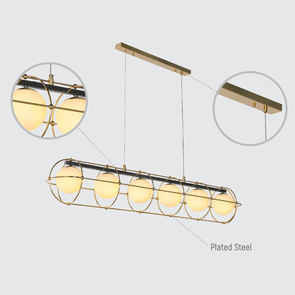 Lámpara de araña esférica vintage moderna con detalles geométricos en oro, perfecta para espacios contemporáneos y elegantes.