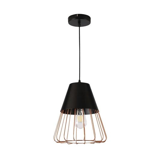 Lámpara Colgante de Metal TEKLED Aurelia Negro y Oro Lámpara de Jaula-Colgante-Cono-150-180821