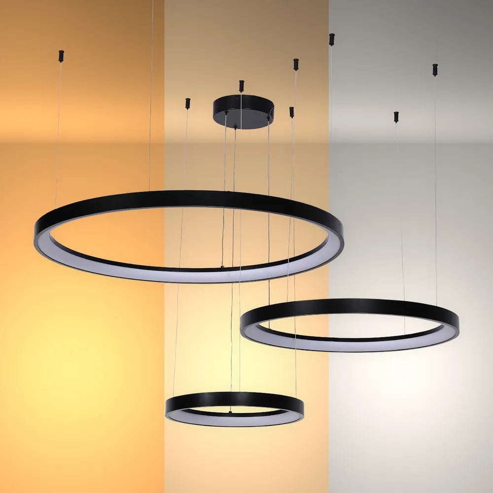 Luz de Techo Moderna TEKLED Aurora Flow Lámpara Colgante de Techo Moderna LED Dinámica (3 Aros Personalizables, CCT Ajustable) - Negro - 159-18169