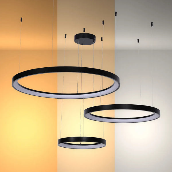 Luz de Techo Moderna TEKLED Aurora Flow Lámpara Colgante de Techo Moderna LED Dinámica (3 Aros Personalizables, CCT Ajustable) - Negro - 159-18169