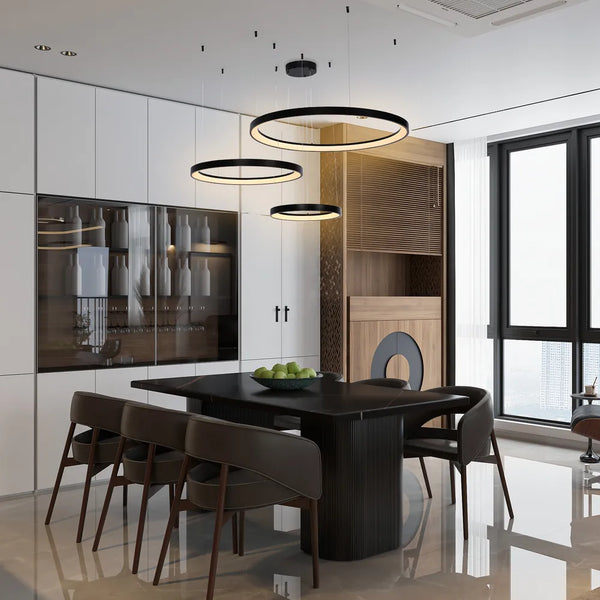 Luz de Techo Moderna TEKLED Aurora Flow Dinámica LED Moderna Lámpara Colgante de Techo (3 Aros Personalizables, CCT Ajustable)-Negro-159-18169