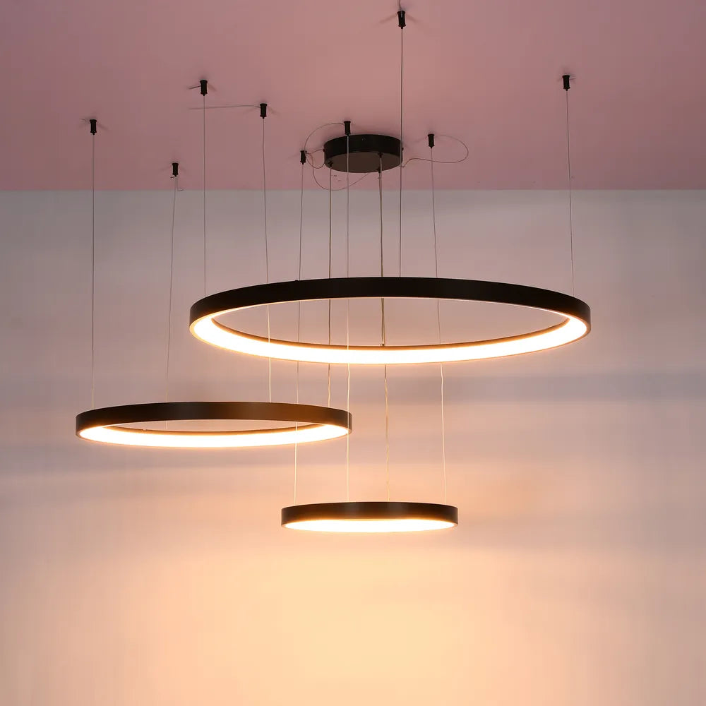 Luz de Techo Moderna TEKLED Aurora Flow Dynamic LED Lámpara Colgante Moderna para Techo (3 Aros Personalizables, CCT Ajustable)-Negro-159-18169
