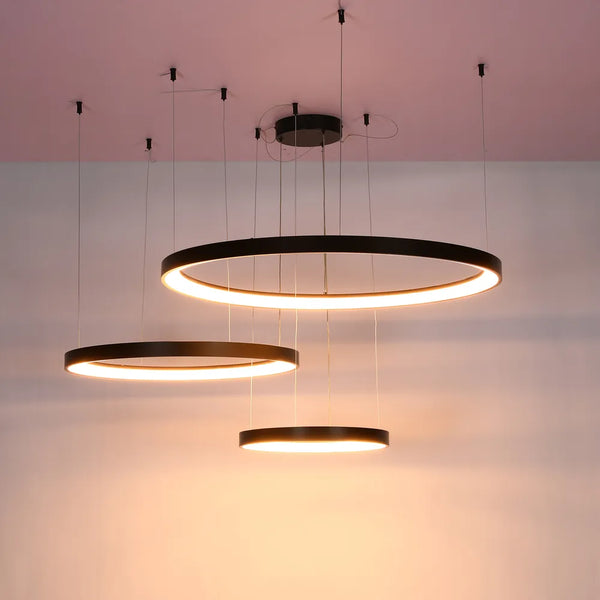 Luz de Techo Moderna TEKLED Aurora Flow Dynamic LED Lámpara Colgante Moderna para Techo (3 Aros Personalizables, CCT Ajustable)-Negro-159-18169