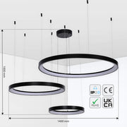 Tamaño y especificaciones técnicas de la lámpara de techo colgante moderna Aurora Flow Dynamic LED (3 anillos personalizables, CCT ajustable)-159-18169