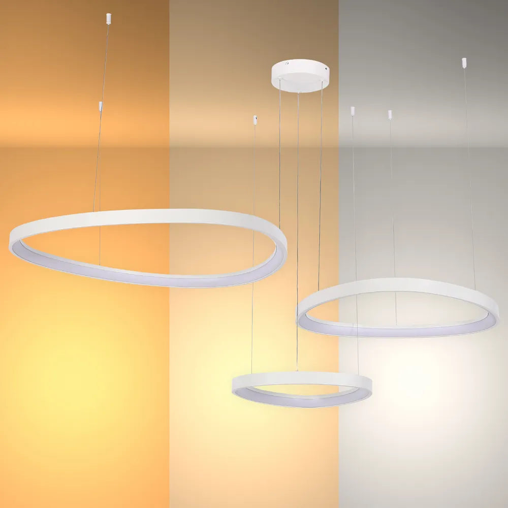 Luz de Techo Moderna TEKLED Aurora Flow Dinámica LED Moderna Lámpara Colgante de Techo (Personalizable 3 Aros, CCT Ajustable)-Blanco-159-18170