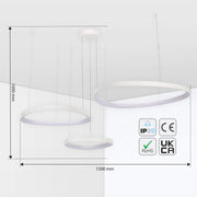 Tamaño y especificaciones técnicas del Lámpara de Techo Colgante Moderna con LED Dinámica Aurora Flow (3 Anillos Personalizables, CCT Ajustable)-159-18170