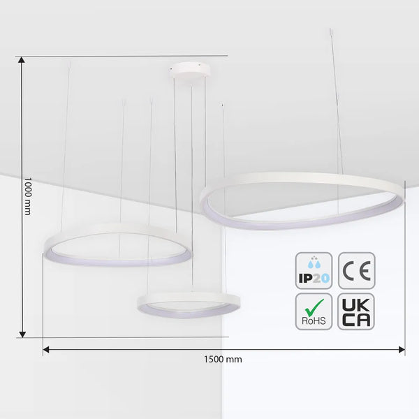 Tamaño y especificaciones técnicas del Lámpara de Techo Colgante Moderna con LED Dinámica Aurora Flow (3 Anillos Personalizables, CCT Ajustable)-159-18170