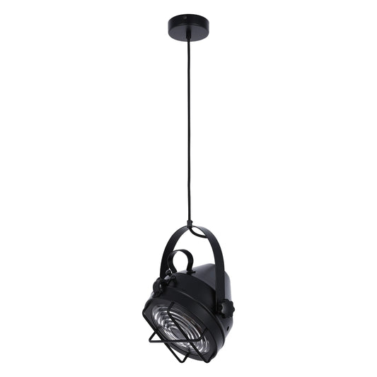 Lámpara Colgante Tipo Reflector Negra con Rejilla y Altura Ajustable E27