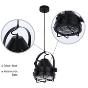 Lámpara Colgante Tipo Reflector Negra con Rejilla y Altura Ajustable E27