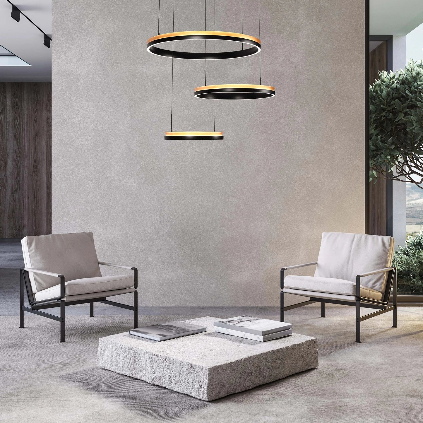 Lámpara Colgante LED Moderna en Negro y Dorado - Niveles Único, Doble, Triple y Oblonga