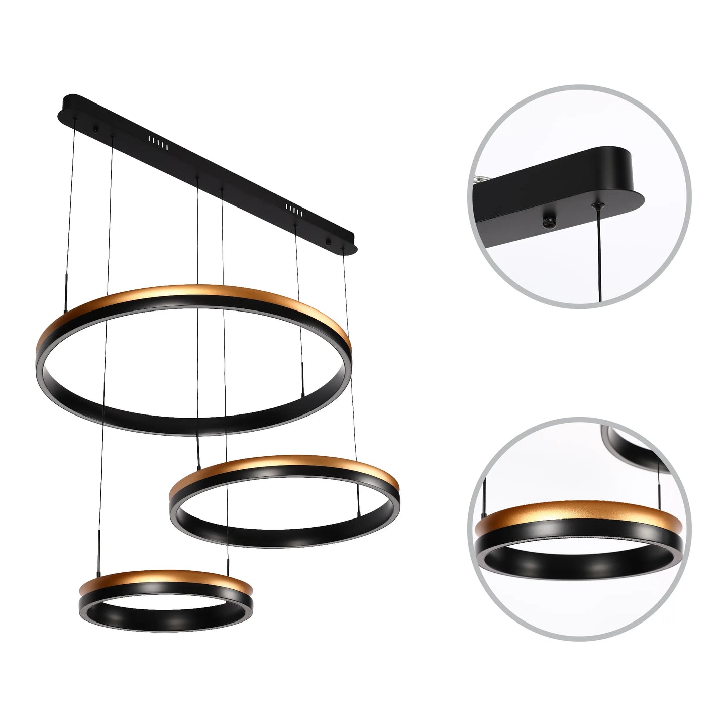 Lámpara Colgante LED Moderna en Negro y Dorado - Niveles Único, Doble, Triple y Oblonga