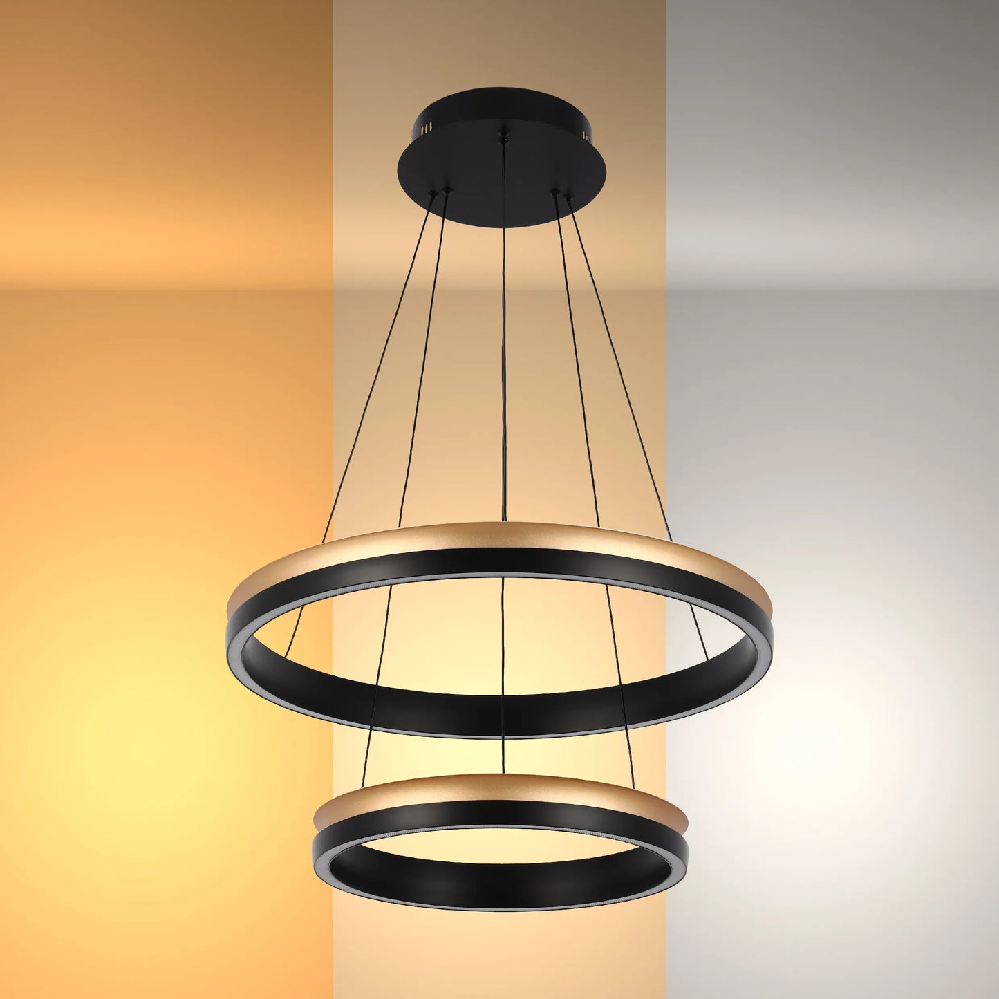 Lámpara Colgante LED Moderna en Negro y Dorado - Niveles Único, Doble, Triple y Oblonga