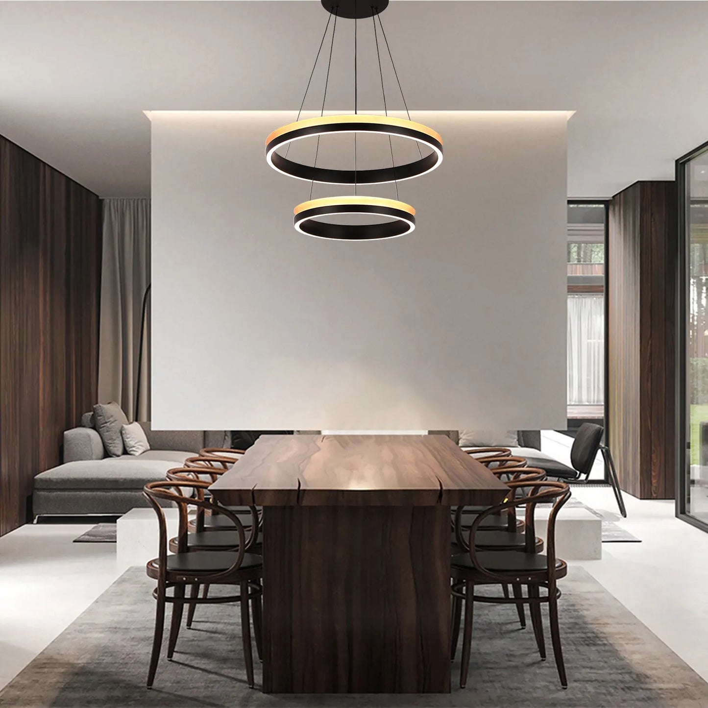 Lámpara Colgante LED Moderna en Negro y Dorado - Niveles Único, Doble, Triple y Oblonga