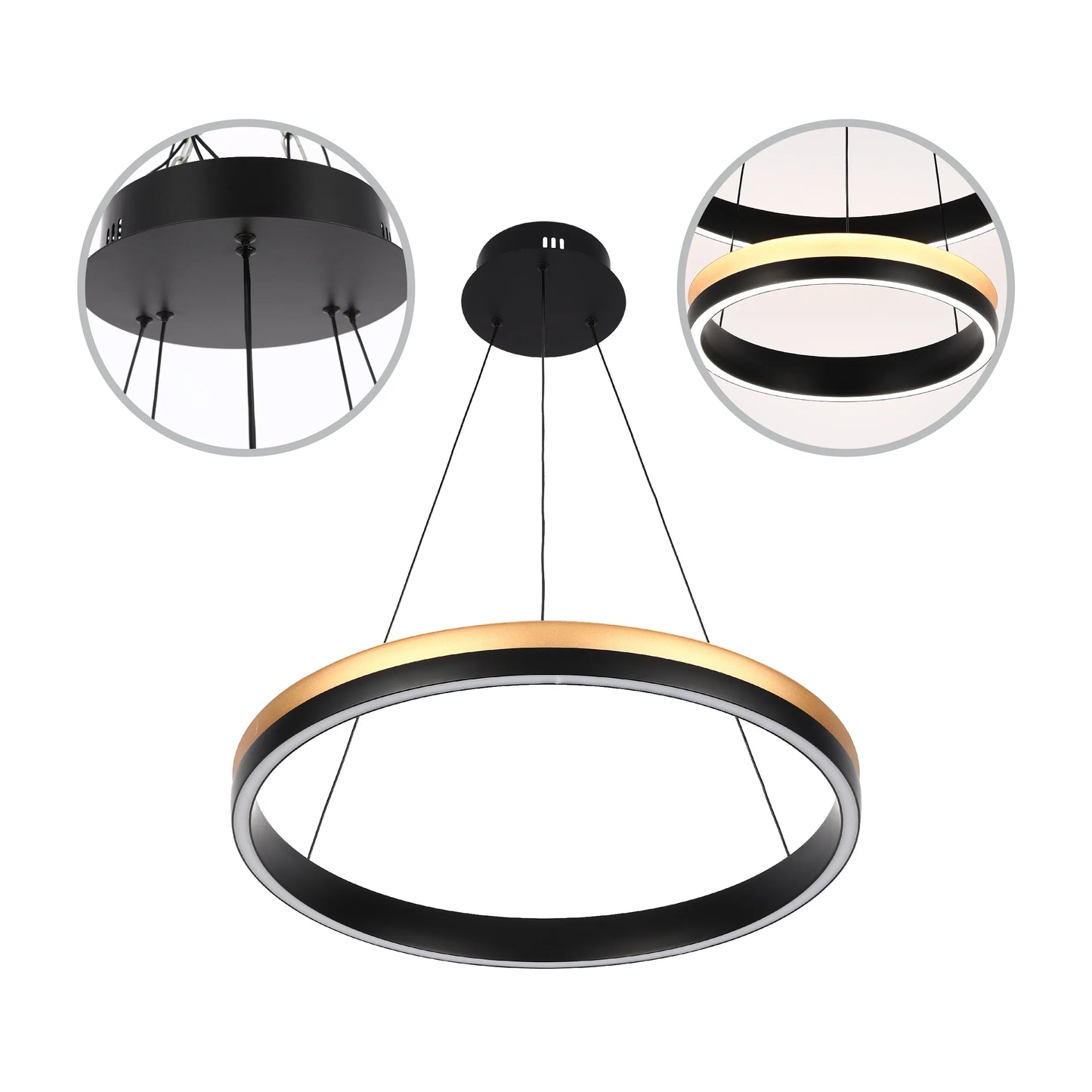 Lámpara Colgante LED Moderna en Negro y Dorado - Niveles Único, Doble, Triple y Oblonga
