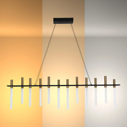 Lámpara de Araña Moderna en Negro y Latón con Tubos de Vidrio – Lineal y Circular