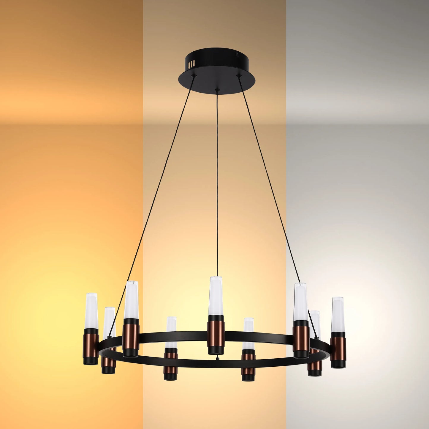 Lámpara de Araña LED Moderna en Negro y Cobre con Múltiples Niveles