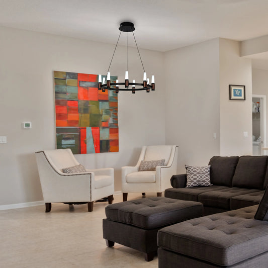 Lámpara de Araña LED Moderna en Negro y Cobre con Múltiples Niveles