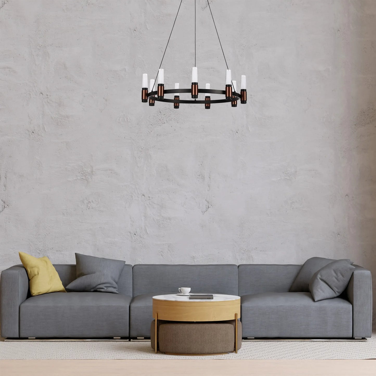 Lámpara de Araña LED Moderna en Negro y Cobre con Múltiples Niveles