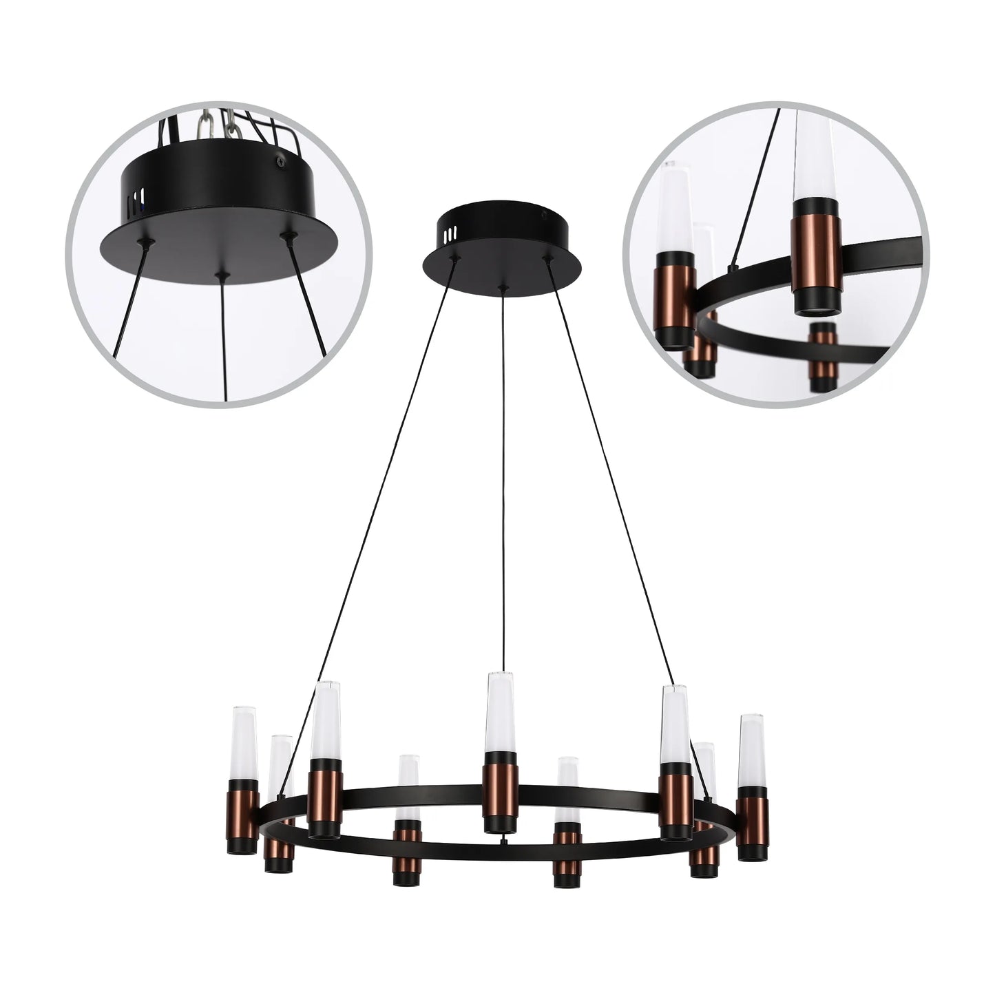 Lámpara de Araña LED Moderna en Negro y Cobre con Múltiples Niveles