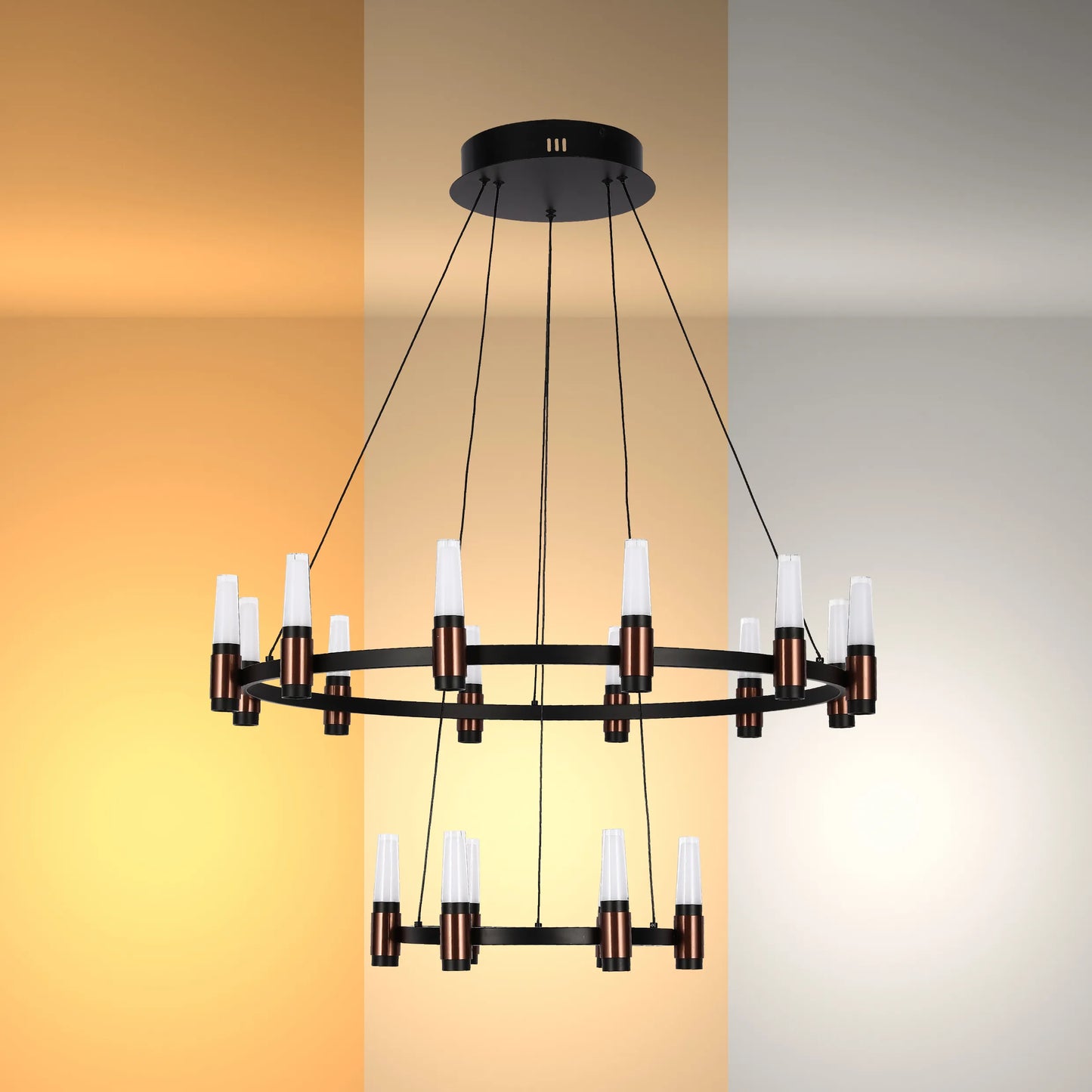 Lámpara de Araña LED Moderna en Negro y Cobre con Múltiples Niveles