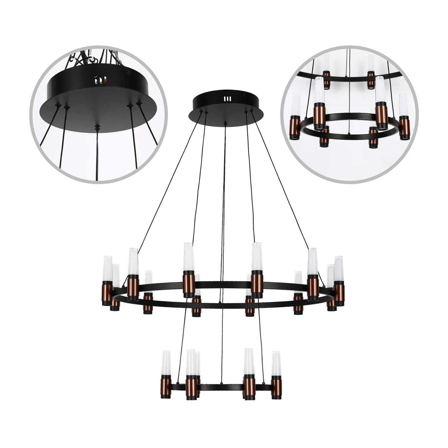 Lámpara de Araña LED Moderna en Negro y Cobre con Múltiples Niveles