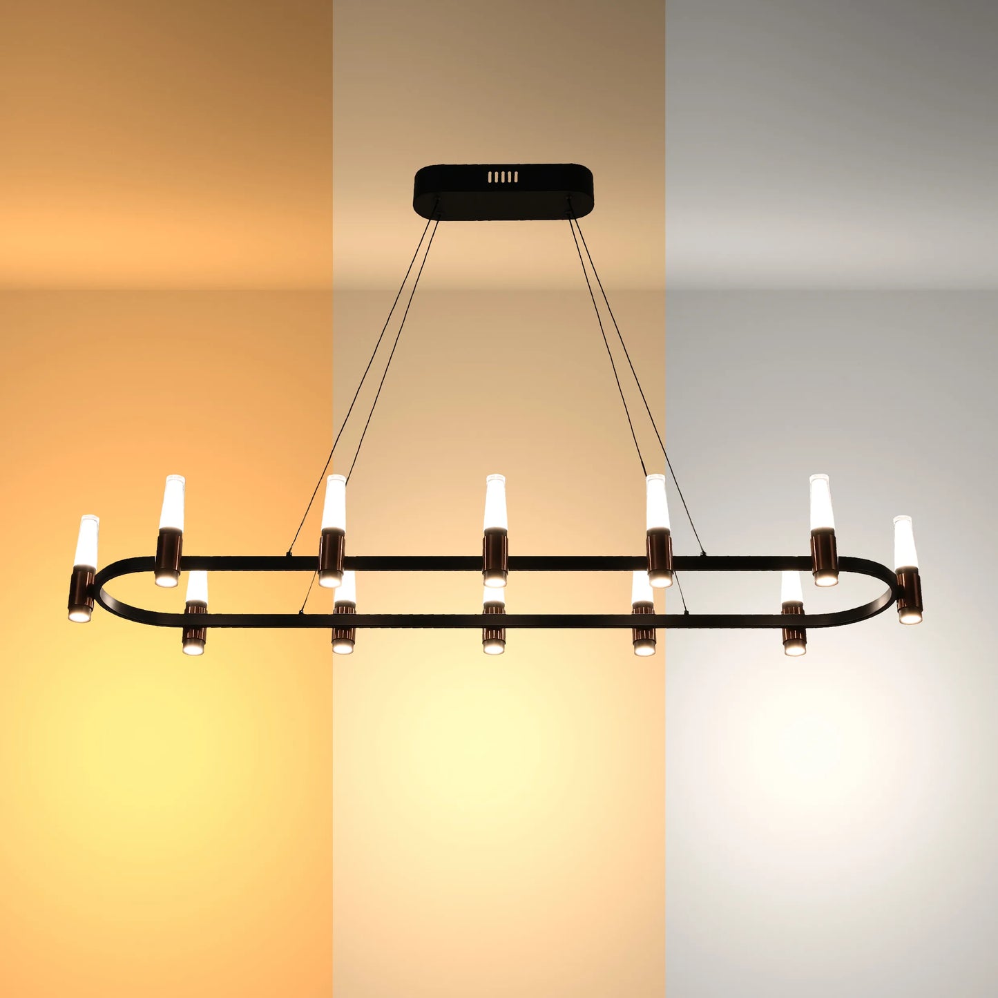 Lámpara de Araña LED Moderna en Negro y Cobre con Múltiples Niveles