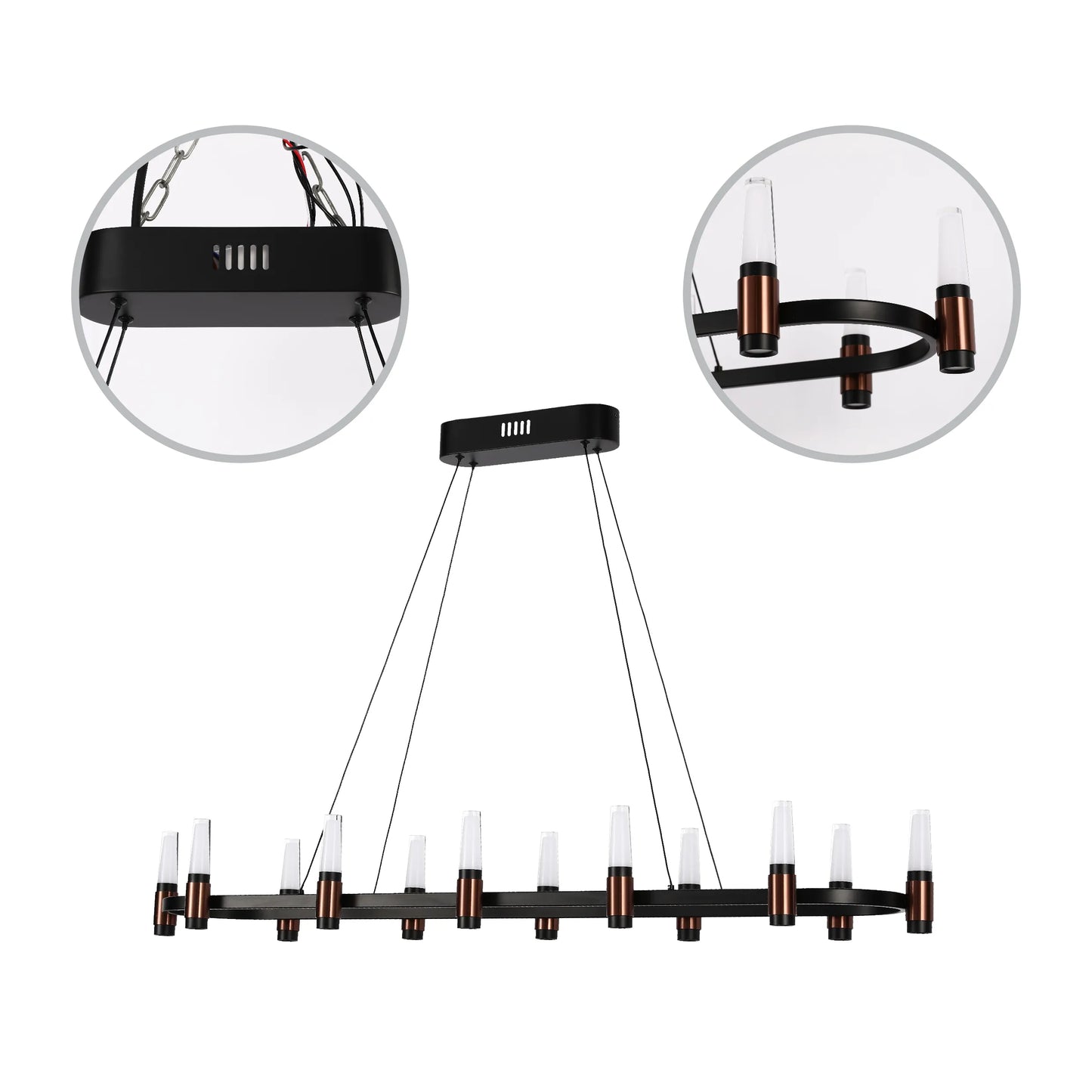 Lámpara de Araña LED Moderna en Negro y Cobre con Múltiples Niveles