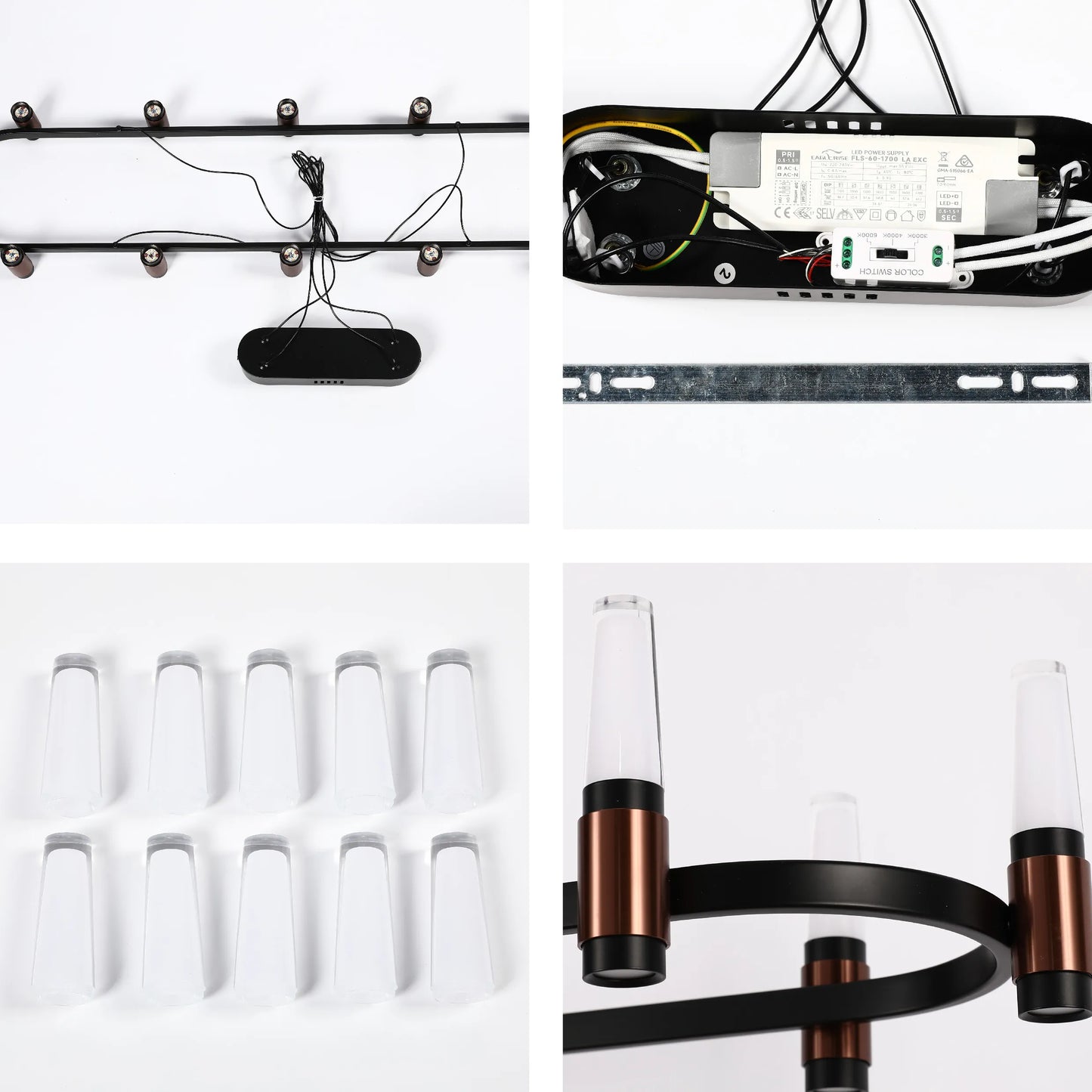Lámpara de Araña LED Moderna en Negro y Cobre con Múltiples Niveles