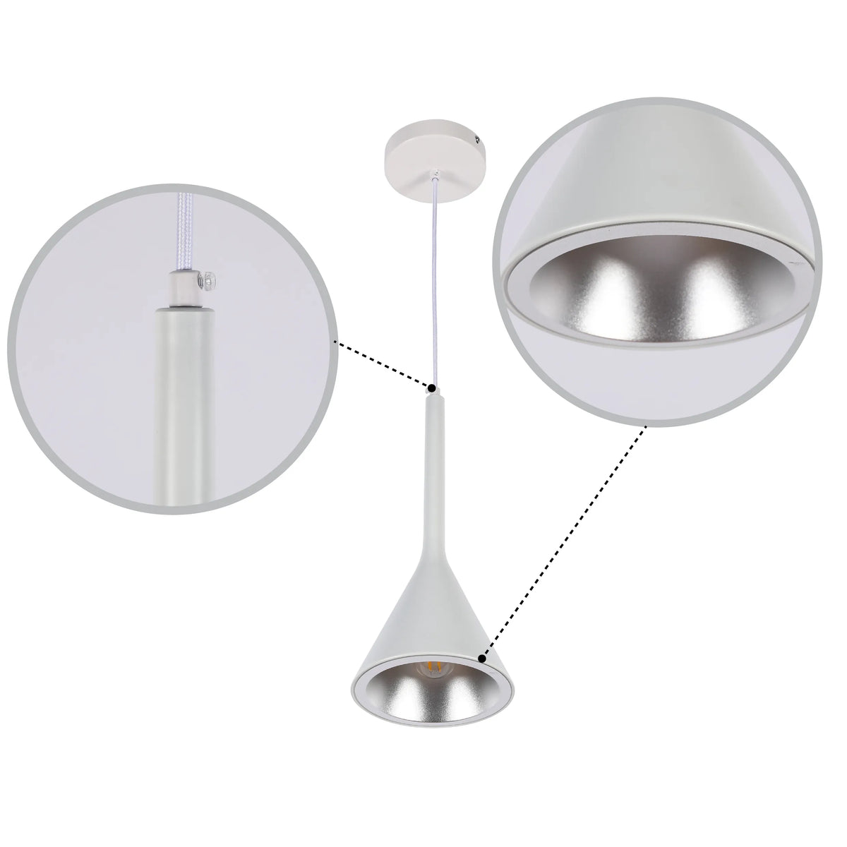 Lámpara colgante de techo de metal estilo nórdico moderno con forma de embudo, casquillo E27