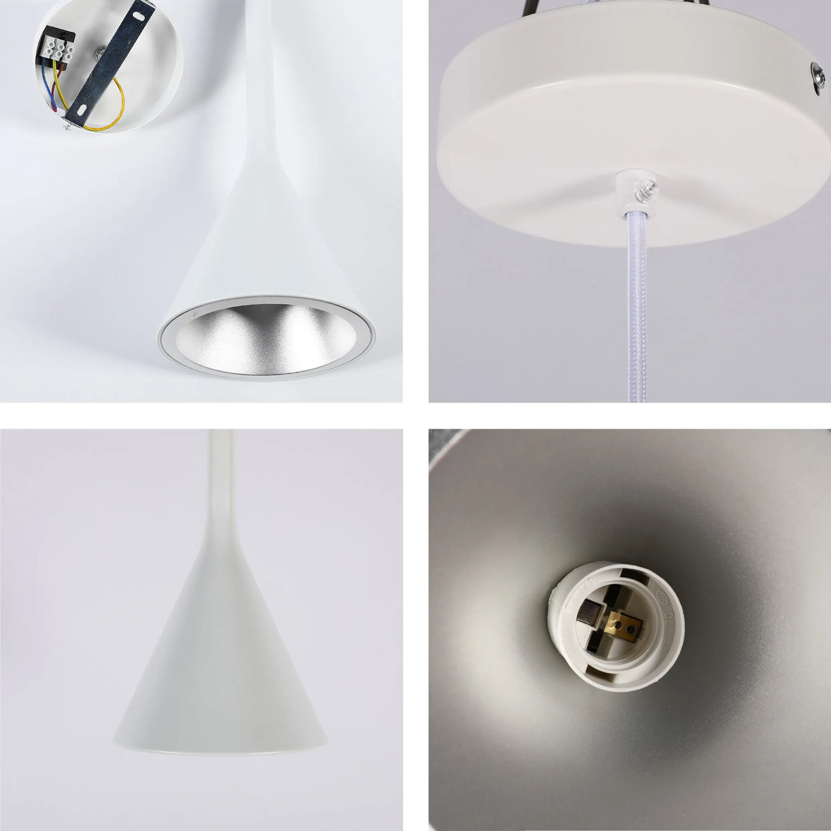 Lámpara colgante de techo de metal estilo nórdico moderno con forma de embudo, casquillo E27